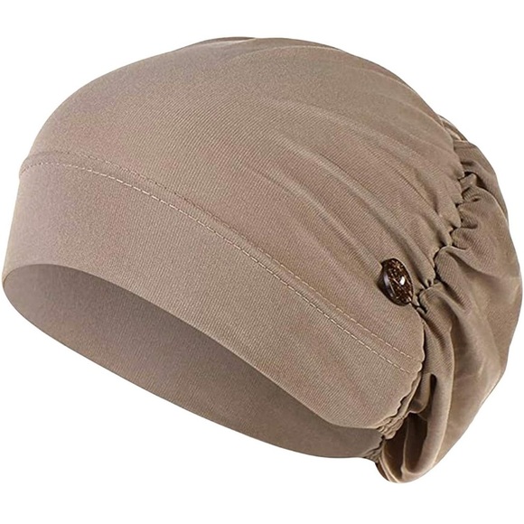 Bundle of womens Beanie Cap Elastic Sleeping Hat Button Headwrap - Picture 3 of 4